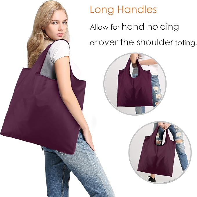 BeeGreen Burgundy Reusable Grocery Bags Wine Red Reusable Kitchen Bags Bulk Foldable-Machine Washable with Zipper Storage Pouch 50 Packs