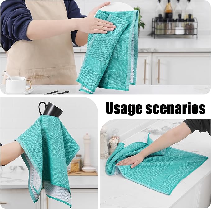 Homaxy 380 GSM Cotton Premium Kitchen Towels 3 Pack, 18"x 28", Teal | Flat and Terry Dish Towels, Highly Absorbent Tea Towel Set with Hanging Loop, Soft Utility Kitchen Hand Towels