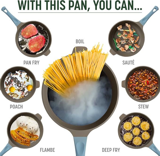 Goodful All-in-One Pan, Multilayer Nonstick Cookware Set, High-Performance Construction, Multipurpose Design Replaces Multiple Pots and Pans, Dishwasher Safe, 11-Inch, 4.4-Quart Capacity, Blue Mist