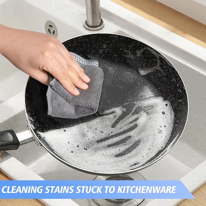 Dish Cloths for Washing Dishes with Scrub Side, Microfiber Dish Rags | Dual-sided microfiber dish cloths with scrubber for stuck-on food, quick dry kitchen washcloths 18 Pack, 12" x 12 Inch Gray