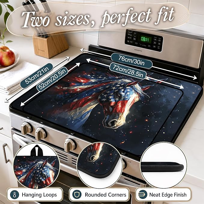 Patriotic Electric Stove Top Cover | Heat Resistant Glass Cooktop Protector for Kitchen Ceramic Countertops, Multiuse Stove Cover and Dish Drying Mat