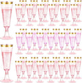 100 Pack Pink Plastic Champagne Flutes with Gold Rim, 5.5 Oz Clear Disposable Plastic Champagne Glasses, Wine Glasses Cups for Wedding Celebration Birthday Party Wine Tasting New Years Eve Supplies