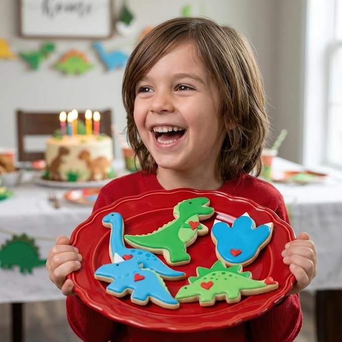 Ann Clark Dinosaur Cookie Cutter Set of 5, Made in USA | Includes: T-Rex, Brontosaurus, Triceratops, Stegosaurus & Dinosaur Footprint, From America's Largest Cookie Cutter Maker