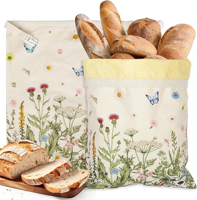 Reusable Beeswax Bread Bags for Homemade Bread & Sourdough, 2-Pack XL Airtight Food Storage Bags, Organic Cotton Linen Covers - Freezer-Friendly Freshness Preservation Keeps Fresh Longer