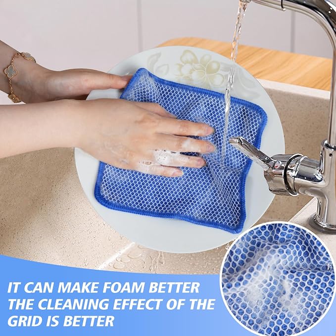 Dish Cloths for Washing Dishes with Scrub Side, Microfiber Dish Rags | Dual-sided microfiber dish cloths with scrubber for stuck-on food, quick dry kitchen washcloths 9 Pack, 7Inch Mixed Colors