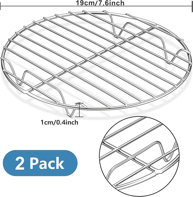 Herogo Round Cooking Racks, 2 Pack 7.6 inch Steaming Cooling Racks | Stainless Steel Baking Canning Racks for Steamer, Fits Air Fryer Pressure Cooker Instant Pot Pan, Dishwasher Safe