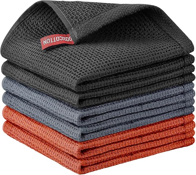 Nialnant 6 Pack Kitchen Towels, 100% Cotton Dish Cloth for Washing Dishes, Absorbent Quick Drying Dish Rags, Multipurpose Cleaning Rags-12x12 Inches