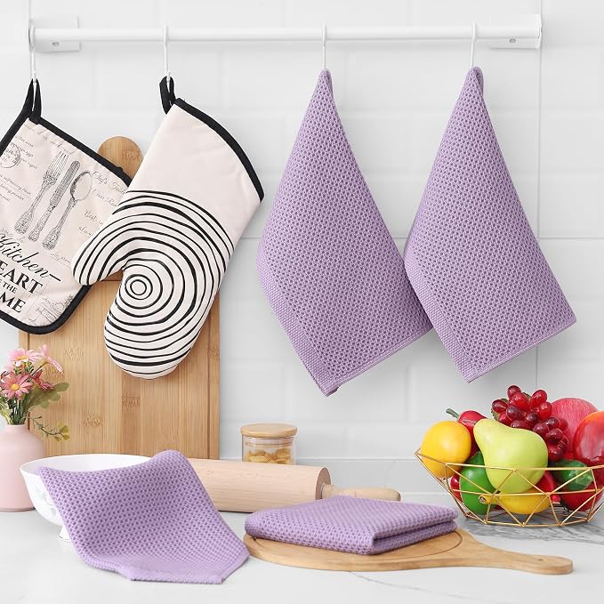 Homaxy 100% Cotton Waffle Weave Kitchen Dish Cloths 6-Pack, Lavender | 12 x 12 Inches, Ultra Soft Absorbent Dish Towels, Quick Drying Dish Rags with Hanging Loop