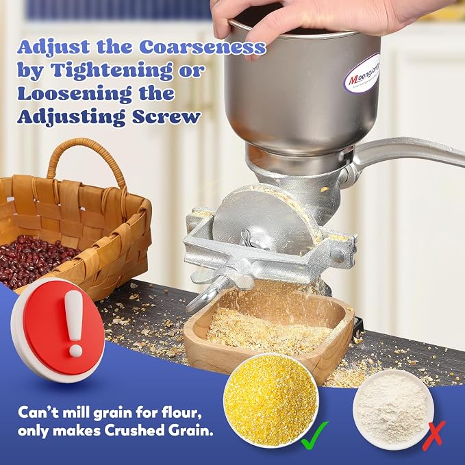 Moongiantgo Corn Grinder Mill Cast Iron Manual Grain Mill Hand Grinder with Large Hopper for Corn Barley Wheat Berries Coffee Chickpeas Poppy Seeds Pepper Dried Beans Animals Feed Home Brewing | Mill Grinder with Large Hopper, for Corn Barley Wheat Ber...