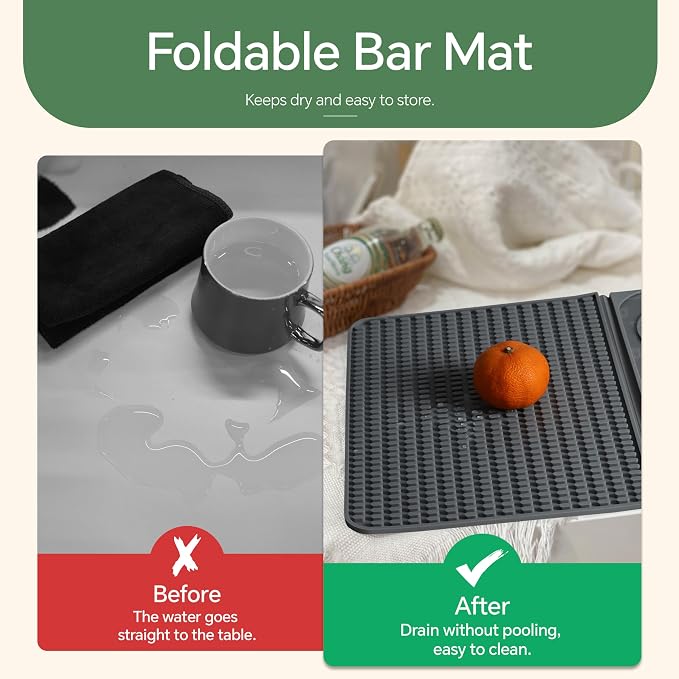 Bar Mat, Bar Accessories, Multifunctional Folding Cocktail Mat with Cutting Board, 18" X 12"(Gray) Drying Mats,Bar Mat for Countertops,Bar Decorations for Home , Outdoor Bar Accessories ,Travel