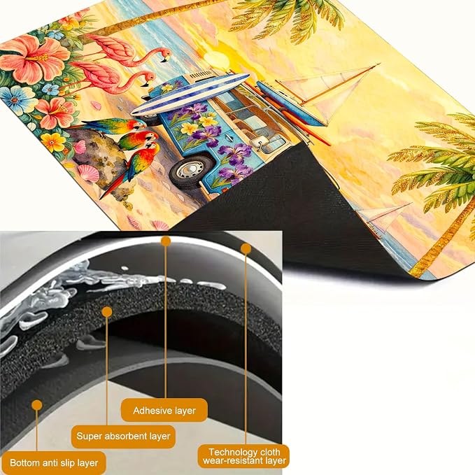 HOMETITUTE Summer Stove Top Cover 28x20 Beach Van Flamingo Heat Resistant