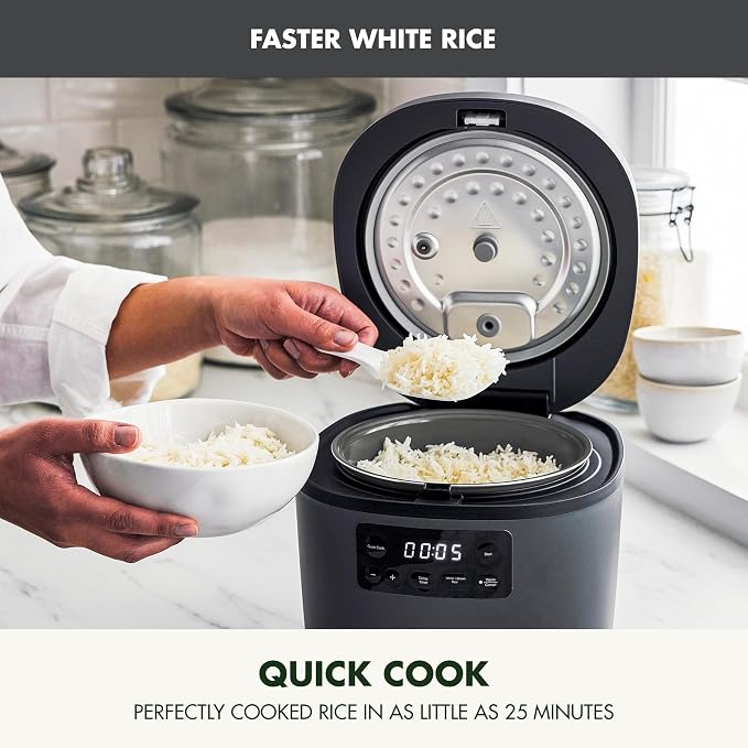 GreenPan Advanced Rice Cooker, 4-Cups Uncooked/8-Cups Cooked, Removable Nonstick Ceramic PFAS-Free Pot, White & Brown Rice, Family Sized, Quick Cook in 25mins, 6 Presets, Fuzzy Logic Tech, Graphite