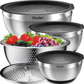 Mixing Bowls with Airtight Lids, Stainless Steel Mixing Bowl Set with 3 Nesting Kitchen Metal Bowls, Colander & Grater, Non-Slip Bottoms, Size 1.5, 2.5, 5 QT, Great for Mixing & Serving, Black