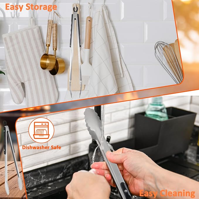 17-Inch Long Wood-Handled Stainless Steel BBQ Grill Tongs