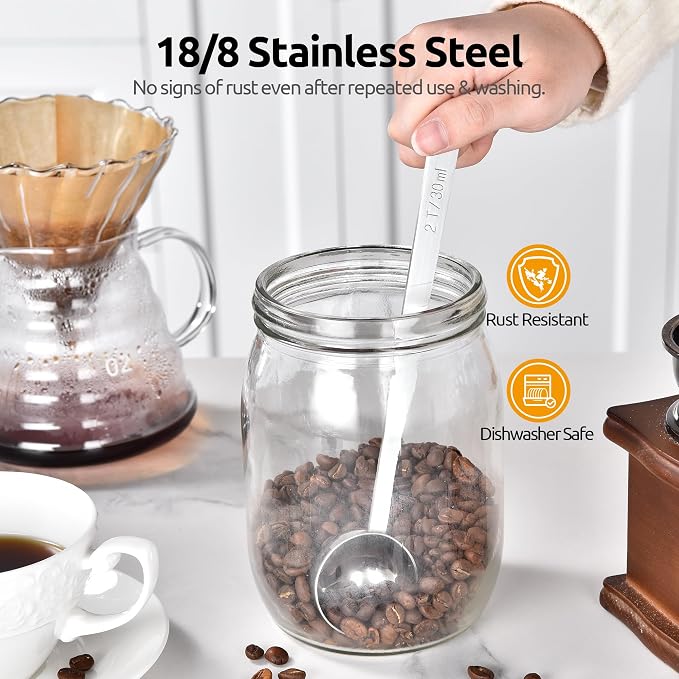 U-Taste Coffee Scoop 2 Tablespoon: 18/8 Stainless Steel Measuring Scooper for Ground Coffee, Bean, Powder, Espresso, 6.9in Long Handle Metal Meaure Spoon for Canister, Jar (2Tbsp/30ml, Silver) | 18/8 Stainless Steel Tablespoon Scoop, Long Metal Coffee ...