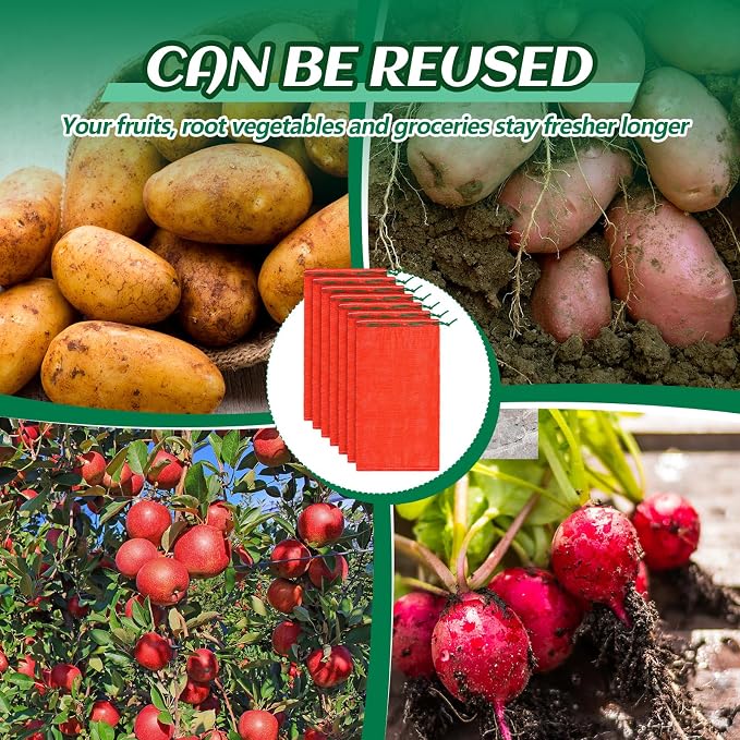 Berlune 50 Pcs Reusable Mesh Bags 18 x 30'' Holds 44 Lbs Onion Fruit Vegetable Seafood Storage Bags for Grocery Packaging Supply Net (Red)