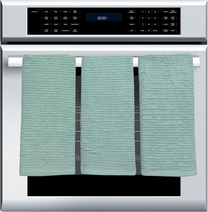Seafoam Sage Aqua Green Kitchen Dish Towels, 3 PC, 100% Cotton, 18" x 28" | Terry Loop Ribbed Textured, Soft & Absorbent Cleaning Cloth, Quick Dry, Multipurpose for Everyday Use