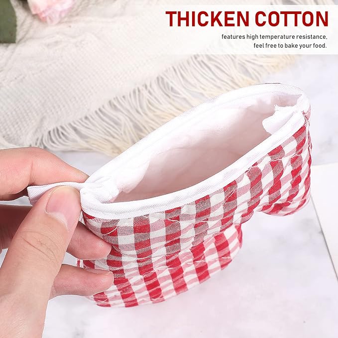 2Pcs Oven Mitts for Play Kitchen, Anti- Scald Gloves Microwave Oven Gloves Kitchen Mitts for Safe Baking Cooking (Red Checkered)