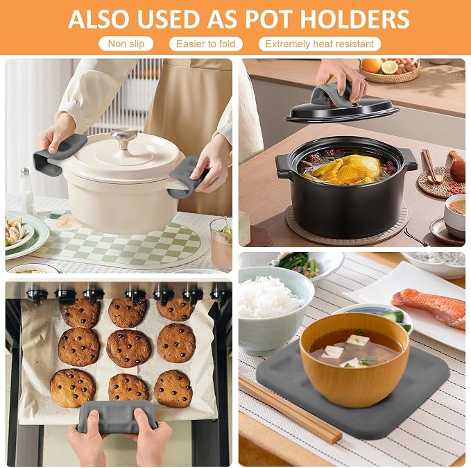 Silicone Trivets for Hot Pots and Pans, Pot Holders Hot Pads 6 Pack Silicone Mats for Kitchen Counter, Soft Durable Drying Mat, Jar Opener and Coasters (Gray)