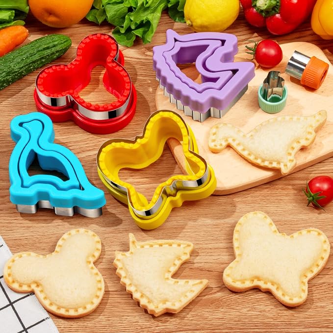 48Pcs Sandwich Cutters & Sealers for Kids Lunch, Cookie Fruit Shape Cutters | Uncrustable Sandwich Maker Vegetable Food Cutter Shapes for Toddlers, Lunch & Bento Box Accessories w/ Heart Dinosaur Unicorn