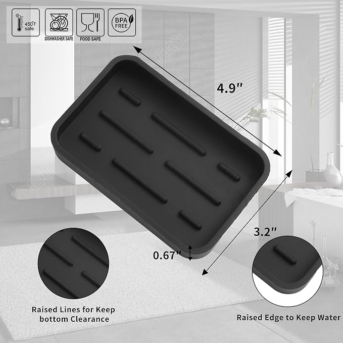 MicoYang Silicone Kitchen Sink Organizer Tray for Multiple Usage,Easy Clean Sponges Holder for Kitchen Bathroom Counter or Sink,Dish Soap Dispenser,Scrubber,Bottle,Cup Black 4.9”x 3.2”