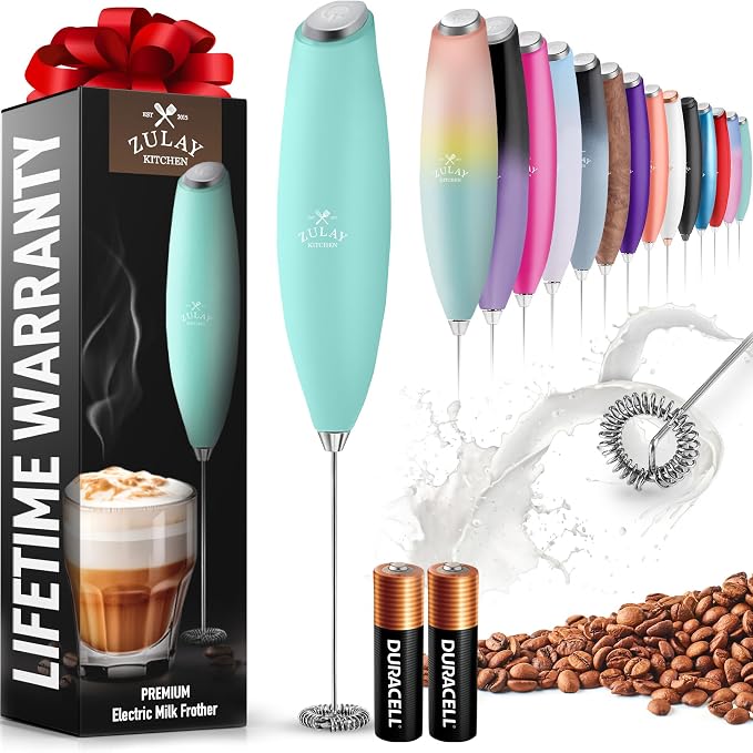 Zulay Powerful Milk Frother for Coffee with Upgraded Titanium Motor - Handheld Electric Whisk, Milk Foamer, Mini Mixer & Coffee Blender for Frappe, Latte, Matcha, No Stand - Mint