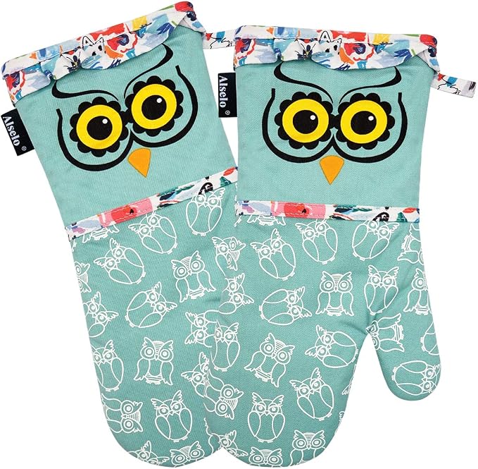 Alselo Oven Mitts, 7"x13.5", 1 Pair | Silicone Printed, Kitchen Mittens