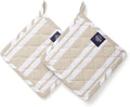 Encasa XO Pot Holders, Quilted Kitchen Hot Pads 8"x8" Franca Beige Stripes | 100% Eco-Friendly Cotton | Thick Cotton Padding Insulation | Convenient Hanging Loop | Set of 2