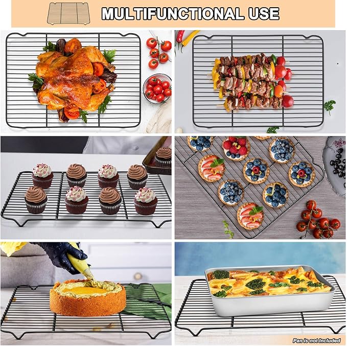 P&P CHEF Cooling Baking Rack Stainless Steel, 16.6" x 11.5", 2 Pcs, Black | Cooling Racks for Cooking Baking Roasting, Dense Wire & Smooth Edge, Easy to Clean, Stainless Steel Core & Nonstick Coastings