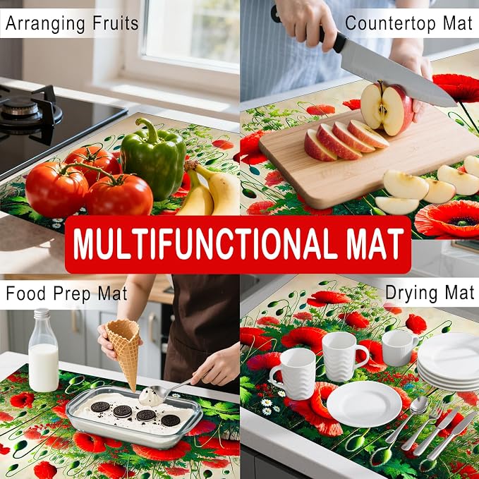 Nuxovilar Floral Accent Stove Cover Diatom Mud 28.35x20.47 In | Glass Protector Countertop Mat Counter Saver Cooktop Cover Kitchen Cooking Area Home (Floral Accent Design)