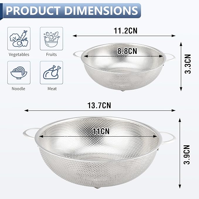 Gulex Stainless Steel Colander and Strainer Set,Strainer for Kitchen Food
