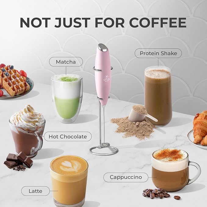 Zulay Kitchen Powerful Milk Frother Wand With Duracell Batteries - Ultra Fast Handheld Drink Mixer - Electric Whisk Foam Maker for Coffee, Lattes, Cappuccino & Matcha - Z1 Motor - Cotton Candy