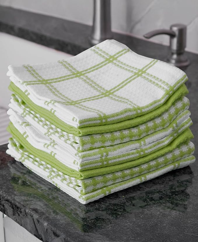 T-Fal Premium Waffle Dish Cloths: Highly Absorbent, Super Soft Long Lasting - 100% Cotton, 12"x13" Towel for Cleaning & Drying, (8-Pack), Green