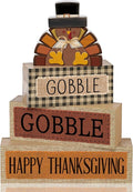 Lineshading 4 Pcs Fall Table Decorations Wooden Thanksgiving Turkey Decor | Turkey Tiered Tray Decor for Fall, Wooden Stacked Signs with Happy Thanksgiving Sayings, Rustic Autumn Tabletop Accents