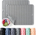 2 Pack Caketime Silicone Dish Drying Mat for Kitchen Counter Heat Resistant Quick Dry Pads Hot Dishes Waterproof with Under Sink Rack Soap Holder Coffee Accessories 15"x11.5" Light Gray