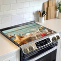 Beach Seashell Starfish Electric Stove Top Cover Protector,Blue Wooden Glass Flat Top Stove Mat,Heat-Resistant Oven Induction Cooktop Mat for Ceramic Countertop Mats Dish Drying Mat