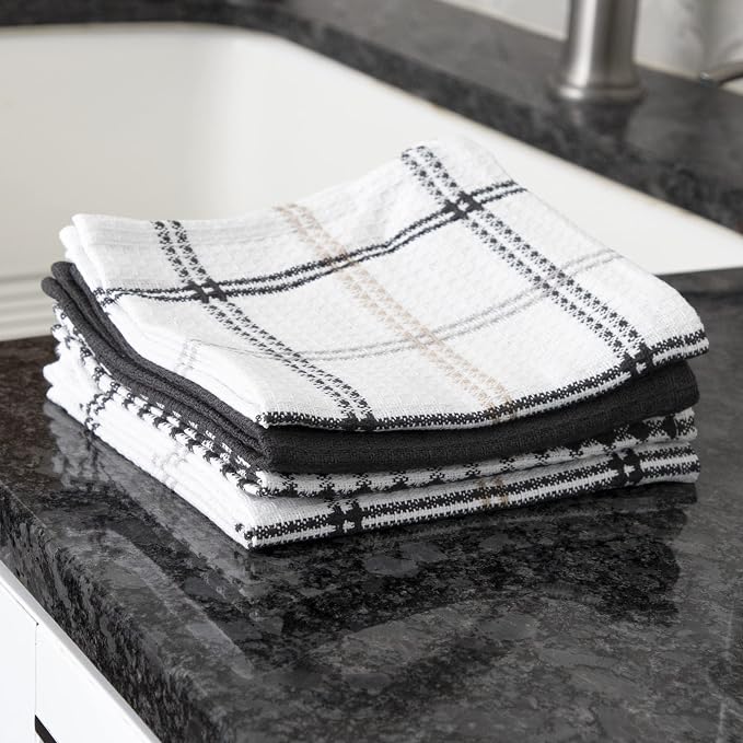 T-Fal Premium Waffle Dish Cloths: Highly Absorbent, Super Soft Long Lasting - 100% Cotton, 12"x13" Towel for Cleaning & Drying, (4-Pack), Neutral