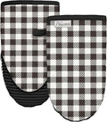 100% Thick Cotton Oven Mitts Ribbed Soft Silicone Black Gingham | Aesthetic Oven Mitts for Women, Machine Washable Non-Slip Kitchen Mitts, Reversible for Both Hands, Stylish Kitchen Decor