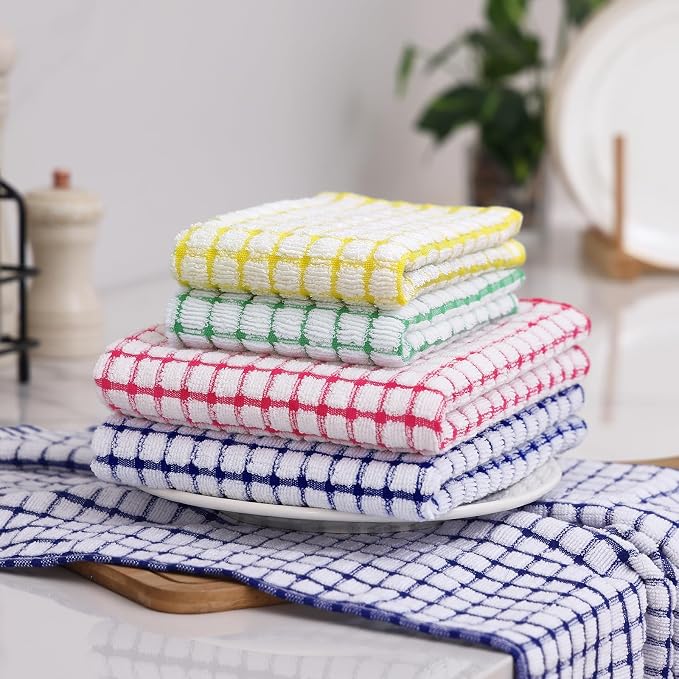 Homaxy Kitchen Towels and Dishcloths Set, Set of 8, Blue/Yellow/Red/Green | Cotton Terry Kitchen Dish Towels, Super Soft and Absorbent Dish Cloths, 16 x 25 and 12 x 12 Inches