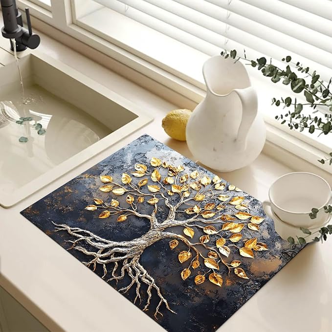 HOMETITUTE Stove Top Cover 28x20 Golden Tree Design Heat Resistant Mat