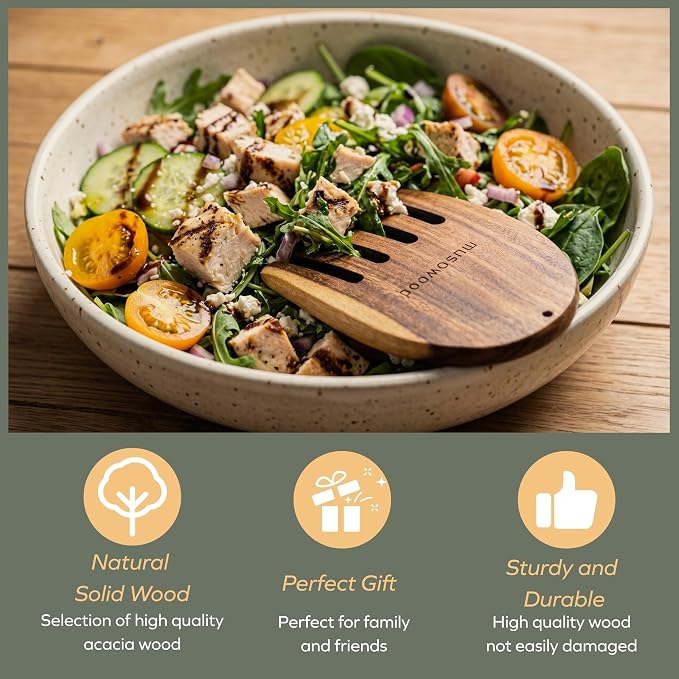 muso eood Acacia Salad Hands, Wooden Salad Tongs, 1 Pair | for Serving Salad Mixes, Set for Serving Salad Fruit on Your Kitchen Counter