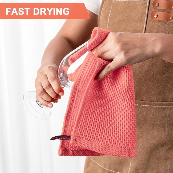 Kitchen Towels 6-Pack Kitchen Dish Cloths,100% Cotton,12x12 In,Coral | Towels Waffle Weave,Ultra Soft Absorbent, Quick Drying