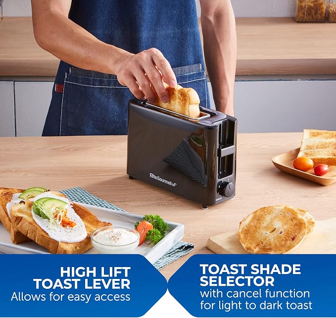 Elite Gourmet ECT118B Cool-Touch Single-Slice Toaster, Wide Slot, Black | 6 Toasting Levels, Fits Bagels, Waffles, Specialty Breads, Pastry & Snacks