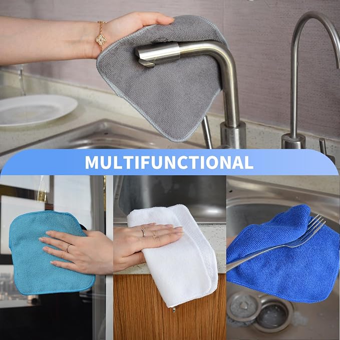Dish Cloths for Washing Dishes with Scrub Side, Microfiber Dish Rags | Dual-sided microfiber dish cloths with scrubber for stuck-on food, quick dry kitchen washcloths 9 Pack, 7Inch Mixed Colors