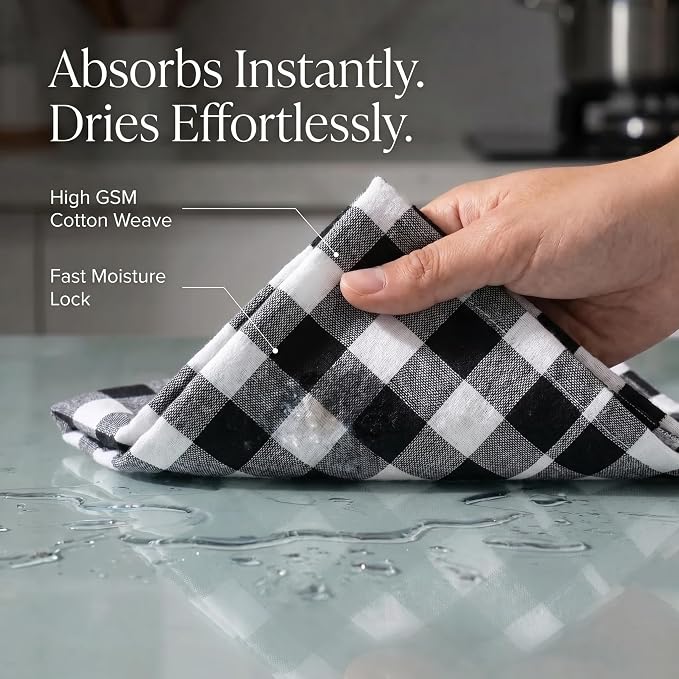 Urban Villa Kitchen Towels Cotton Dish Towels 20”x30” (Set of 6) Black Wht