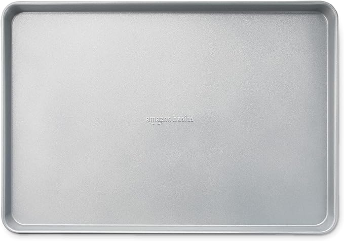 Amazon Basics Ceramic Nonstick Baking Sheets & Cooling Rack Set, Dishwasher Safe, Oven Safe, Half Sheet Size, Gray, 2-Pack
