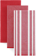 Homaxy Cotton 380 GSM Premium Kitchen Towels, 18"x 28", 3 Pack, Red | Soft and Absorbent Terry Dish Towels, Multipurpose Tea Towel Set with Hanging Loop, 3 Styles Kitchen Hand Towels
