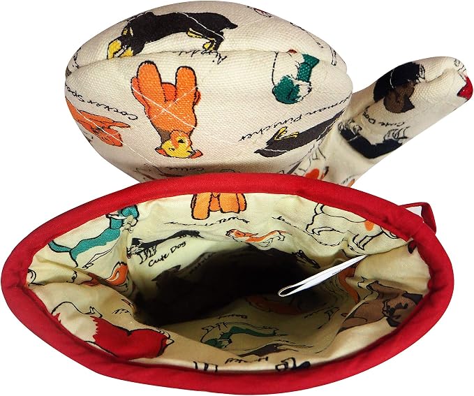 Oven Mitts Cotton Fashion Cute Dog Design 1 Pair | Heat Resistant Oven Gloves Safe Cooking Baking Grilling Barbecue Machine Washable Pot Holders (Dog Flower)