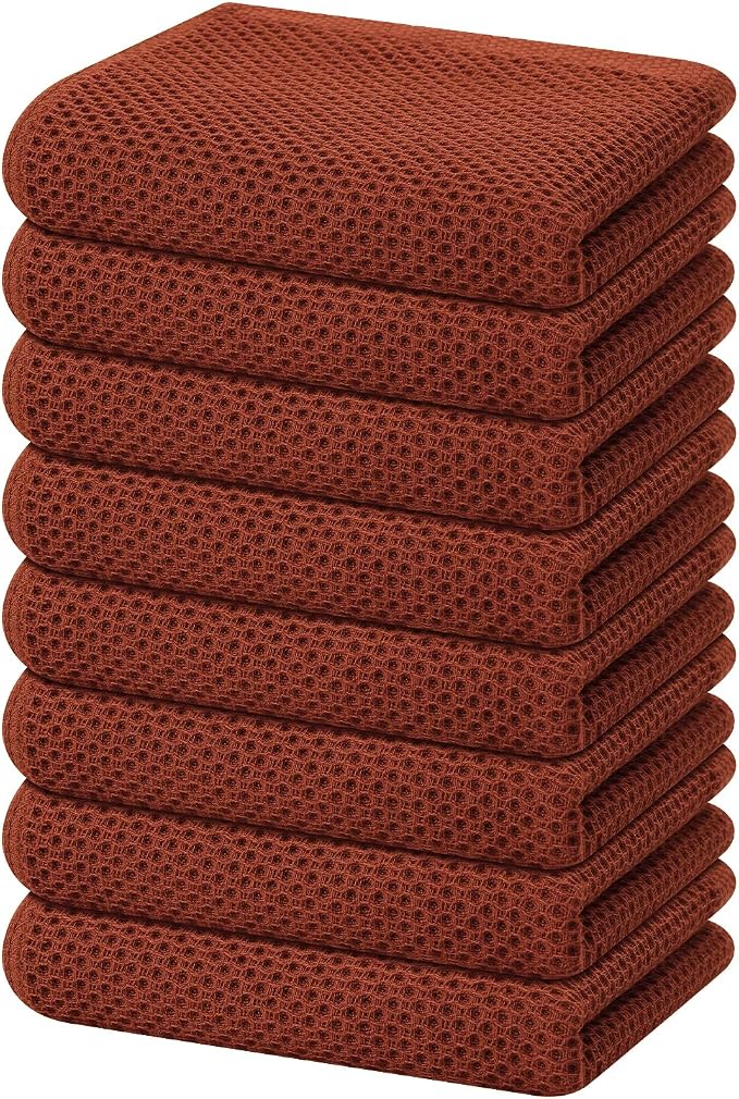 Homaxy 100% Cotton Waffle Weave Kitchen Dish Towels 8-Pack, Rust | 13 x 28 Inches, Ultra Soft Absorbent Dish Towels, Quick Drying Cleaning Towels