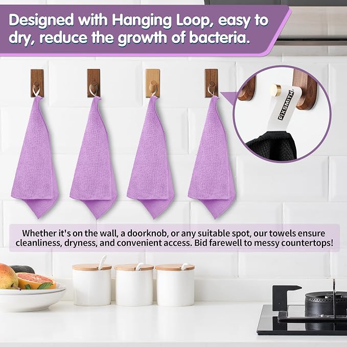 Purple Microfiber Cleaning Cloth -Pack of 8, Highly Absorbent Cleaning Rags, 16"X12" All Purpose Cleaning Towels for Housekeeping, Kitchen, Car, Lint Free and Reusable Microfiber Towels